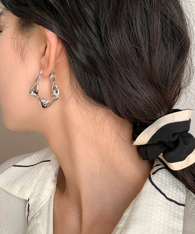 Asymmetrical Overgild Metal Earrings Gold Hoop Original