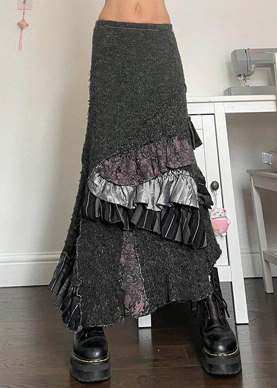 Asymmetrical Patchwork Skirts Ruffled Original Cotton Summer Grey