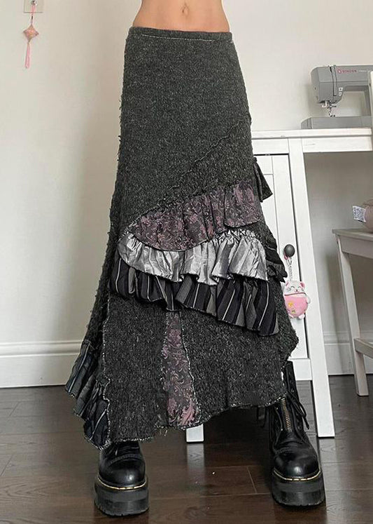 Asymmetrical Patchwork Skirts Ruffled Original Cotton Summer Grey