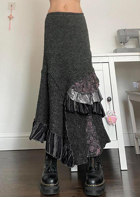 Asymmetrical Patchwork Skirts Ruffled Original Cotton Summer Grey