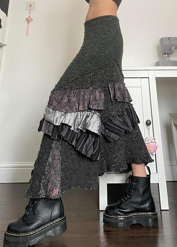 Asymmetrical Patchwork Skirts Ruffled Original Cotton Summer Grey