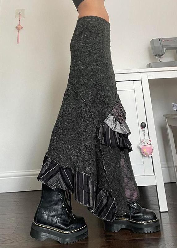 Asymmetrical Patchwork Skirts Ruffled Original Cotton Summer Grey