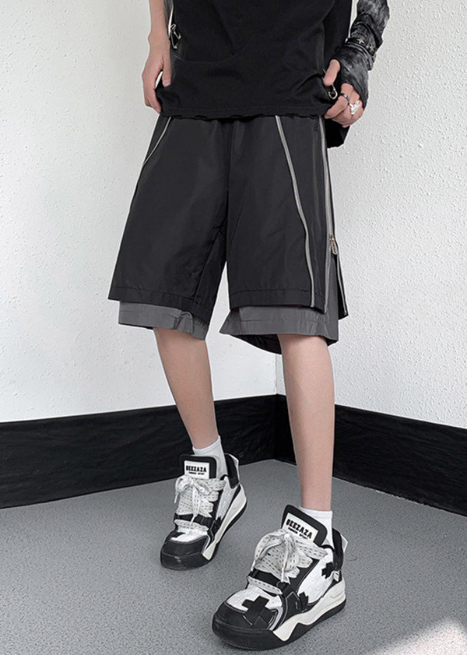Cotton Two Pieces Original Shorts Zippered Summer Grey Men False