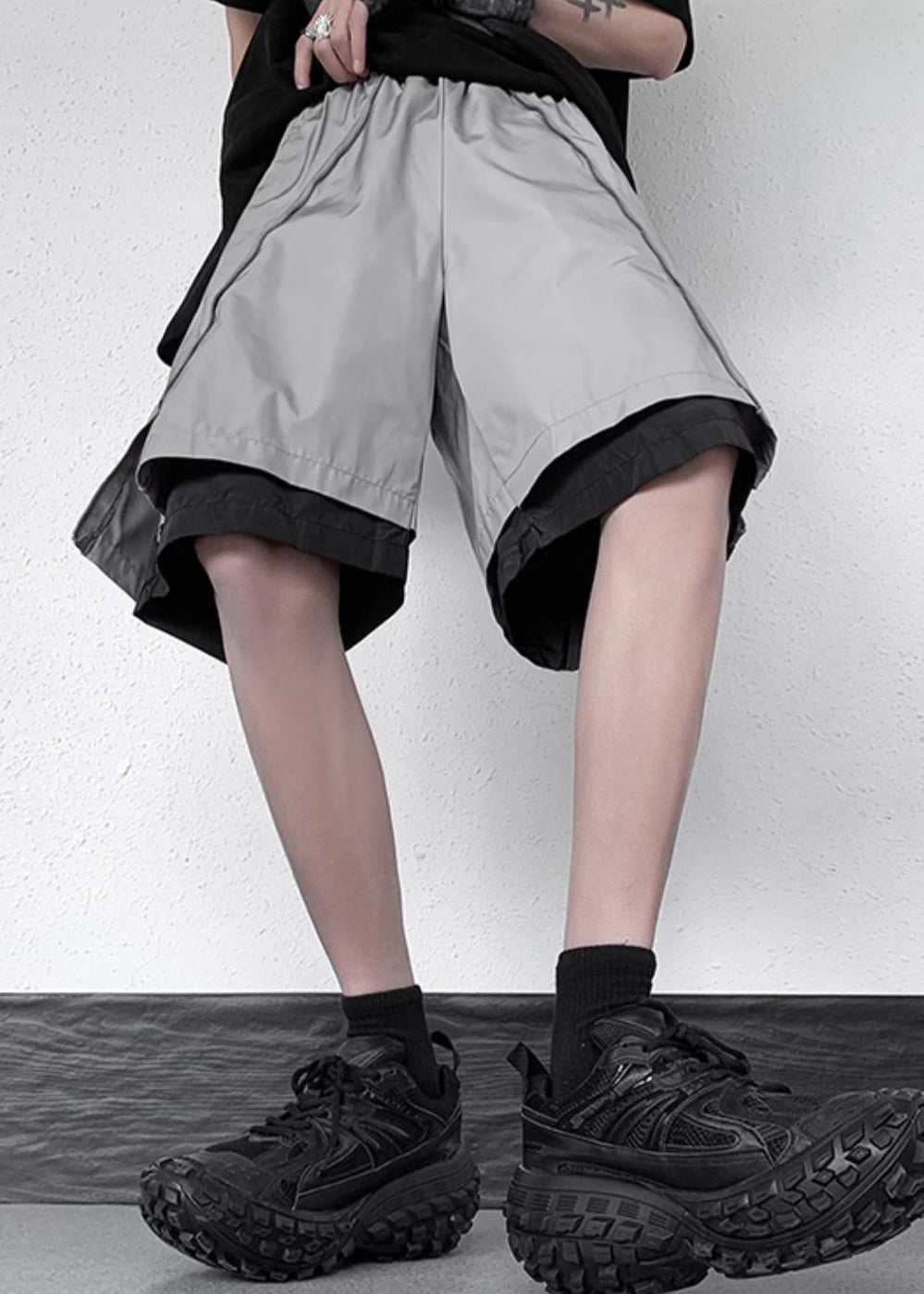 Cotton Two Pieces Original Shorts Zippered Summer Grey Men False