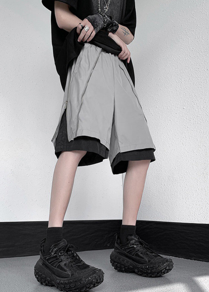 Cotton Two Pieces Original Shorts Zippered Summer Grey Men False