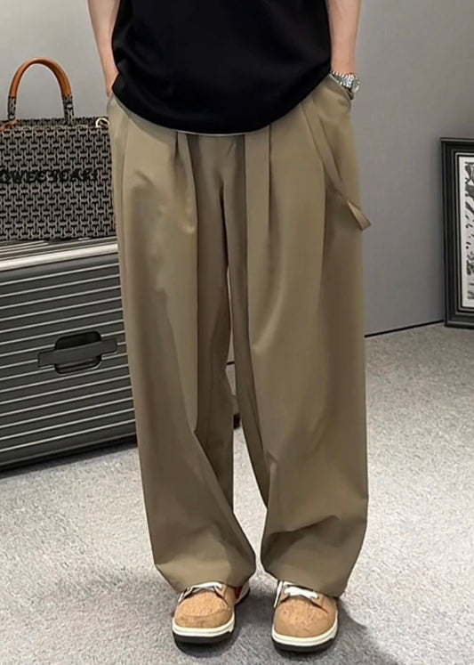 Original Wide Khaki Ice Pockets Elastic Waist Leg Silk Pants Men