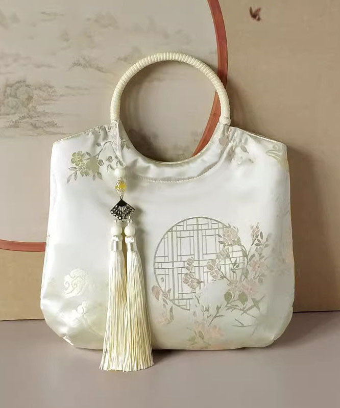 Chinese Tote Original Beige New Print Tassel Handbag