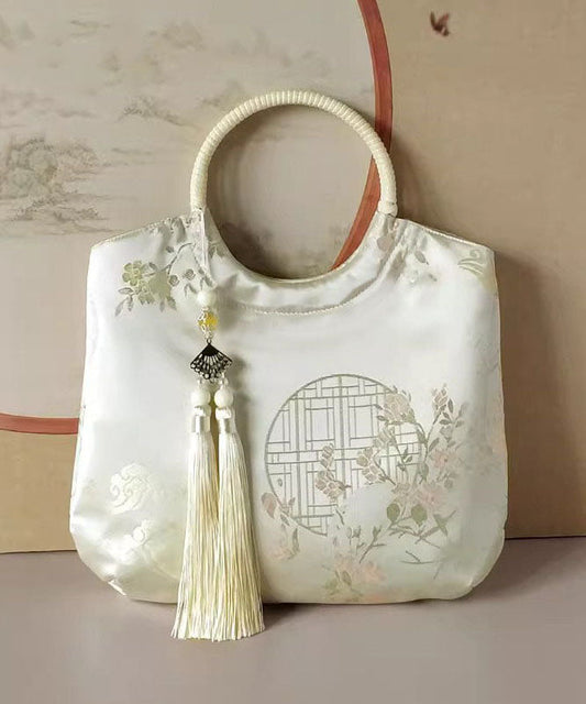 Chinese Tote Original Beige New Print Tassel Handbag