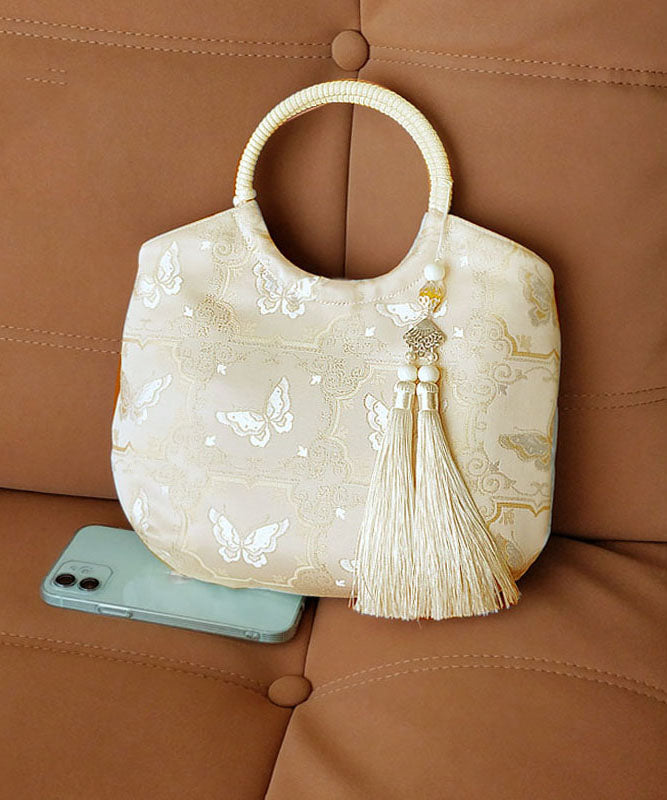 Chinese Tote Original Beige New Print Tassel Handbag