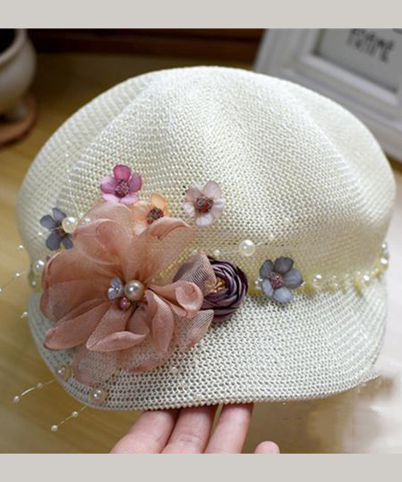 Pink Hat Weaving Breathable Original Pearl New Grass Flower
