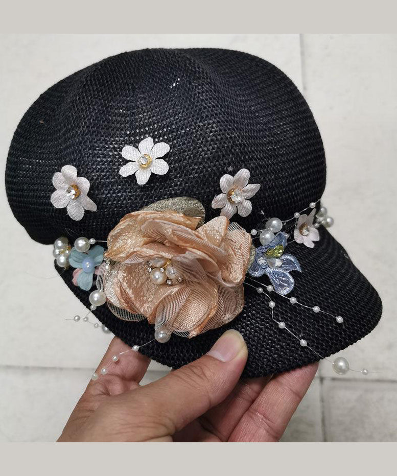 Pink Hat Weaving Breathable Original Pearl New Grass Flower