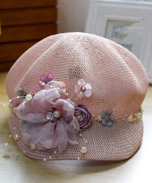 Pink Hat Weaving Breathable Original Pearl New Grass Flower