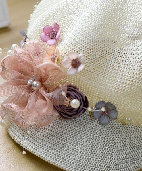 Pink Hat Weaving Breathable Original Pearl New Grass Flower