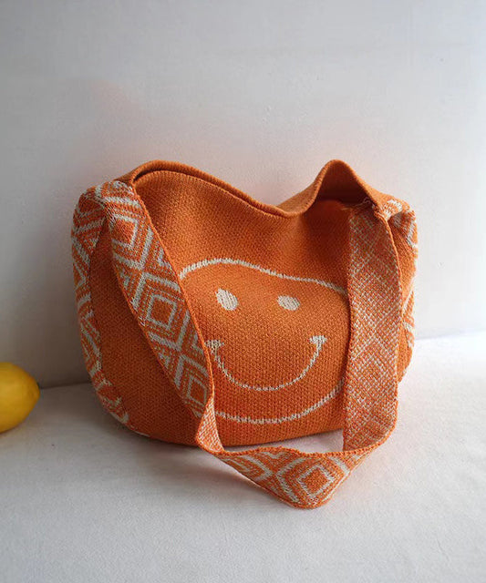 Original orangefarbene, gestrickte Kuriertasche mit lächelndem Gesicht SX1021