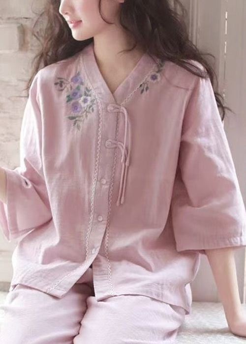 Set Original Pajamas Purple Cotton Embroidered Two Button Piece