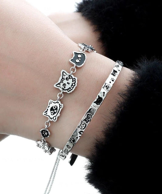 Little Original Copper Charm Graffiti Silk Cats Bracelet