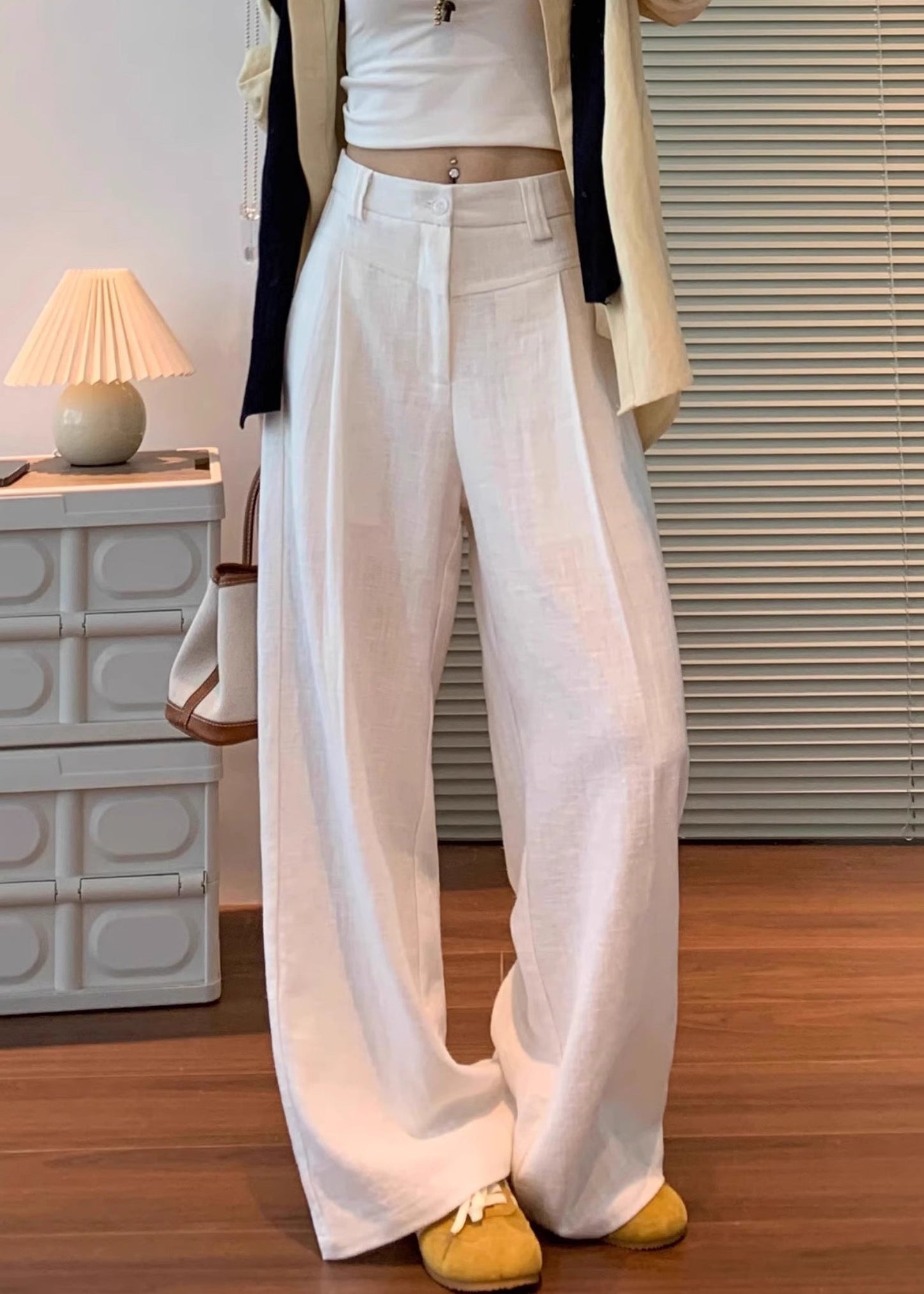 Waist Original Pants Linen Button High White Fall