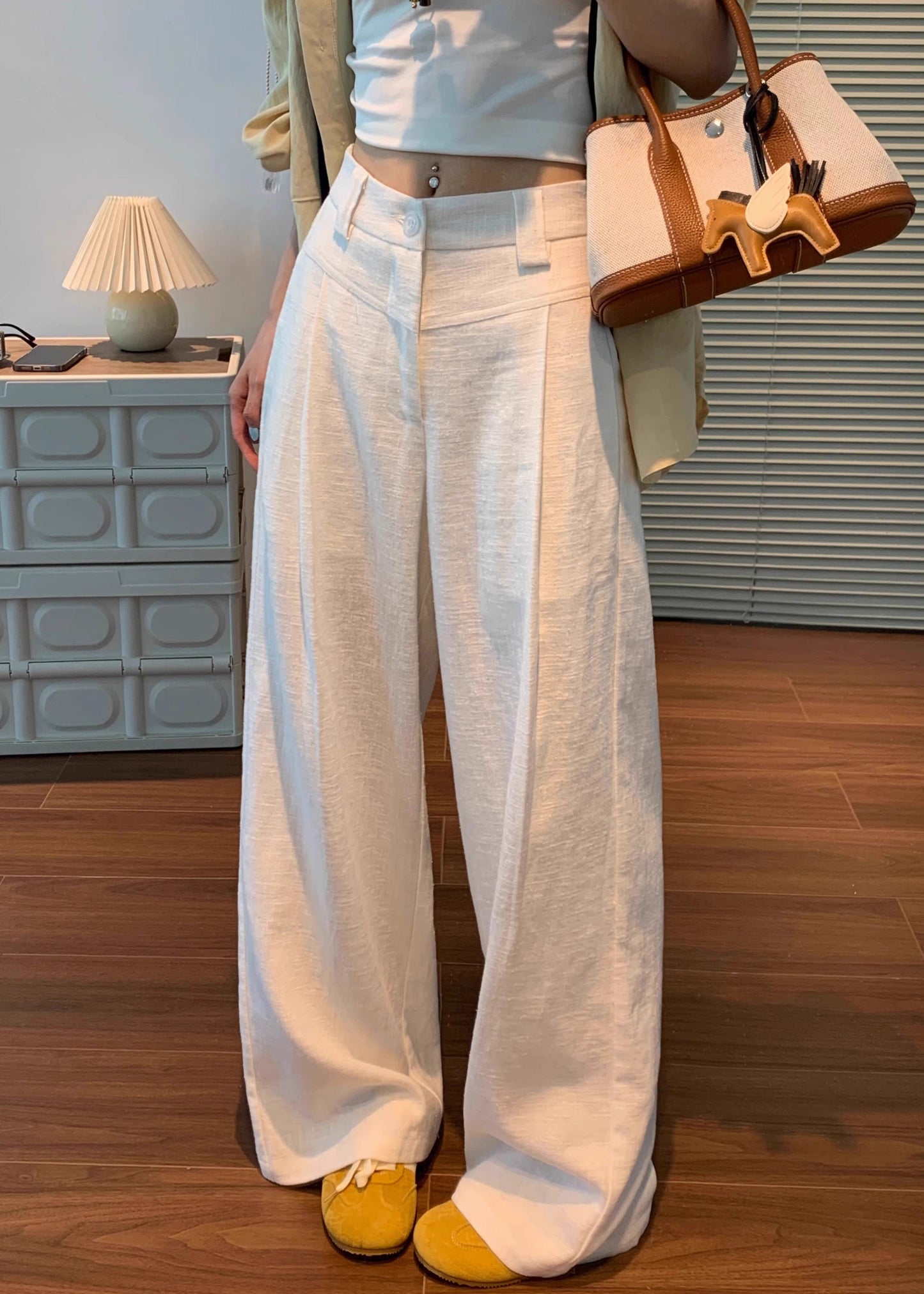 Waist Original Pants Linen Button High White Fall