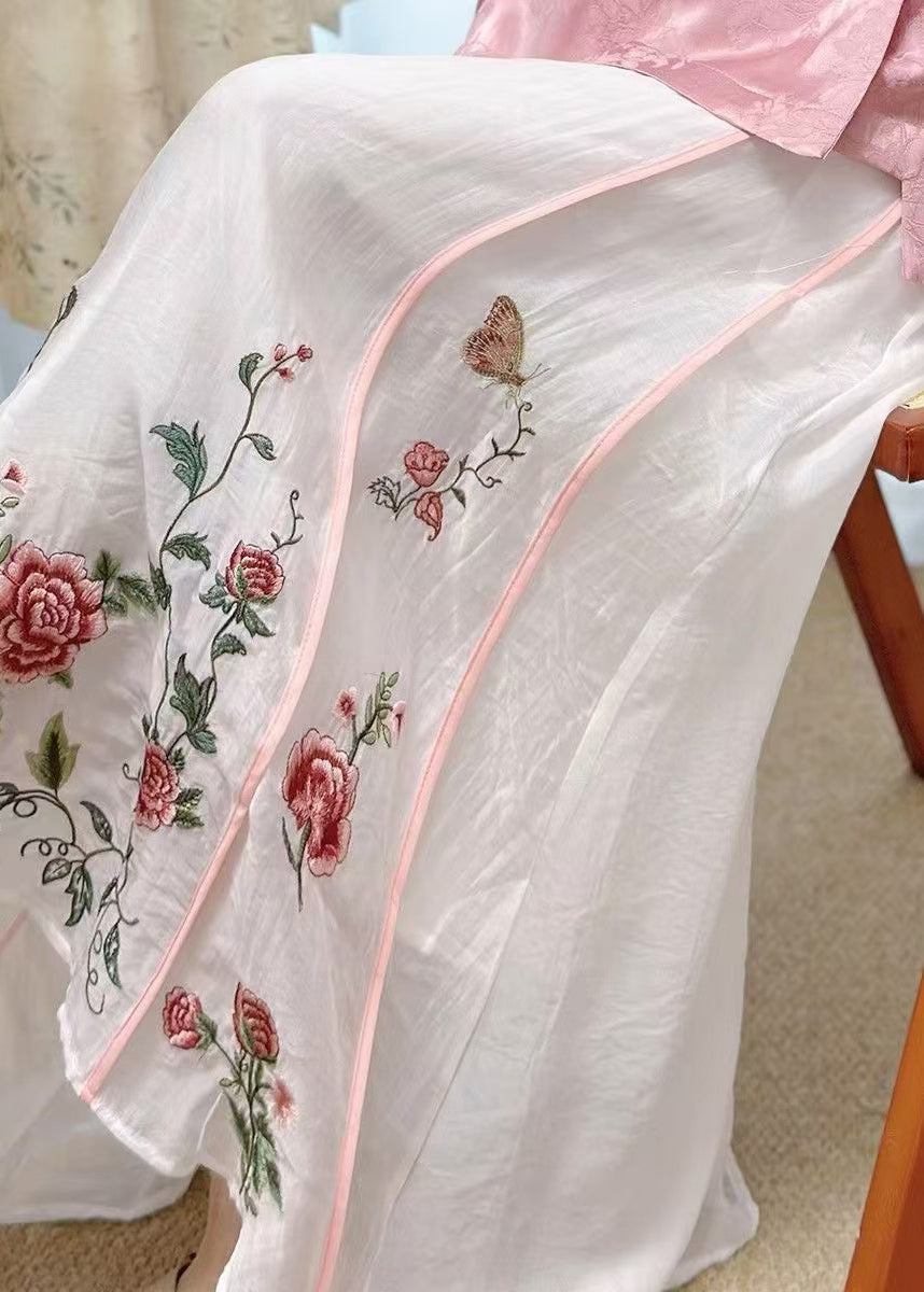 White Elastic Pockets Skirt Embroidered Waist Original Cotton