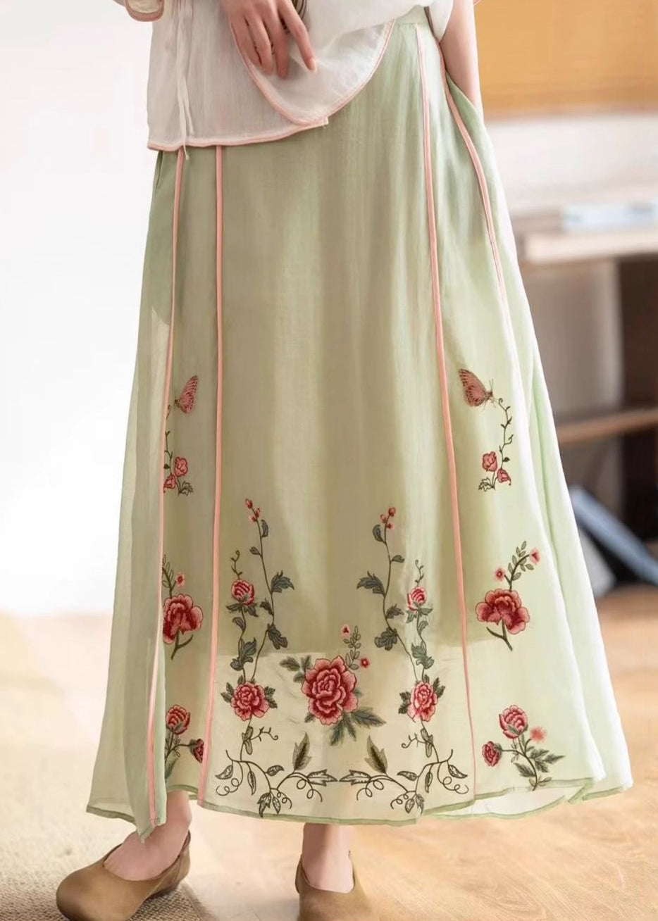 White Elastic Pockets Skirt Embroidered Waist Original Cotton