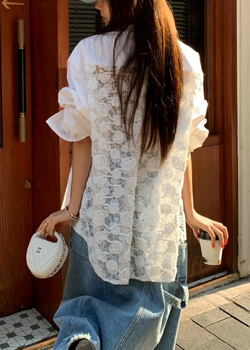 Patchwork Pan Original Peter Lace Shirt Collar White Button