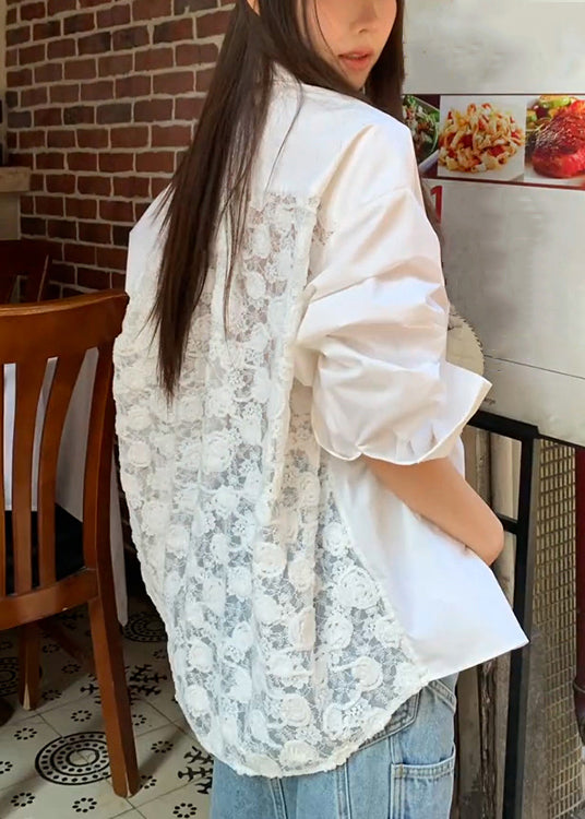 Patchwork Pan Original Peter Lace Shirt Collar White Button