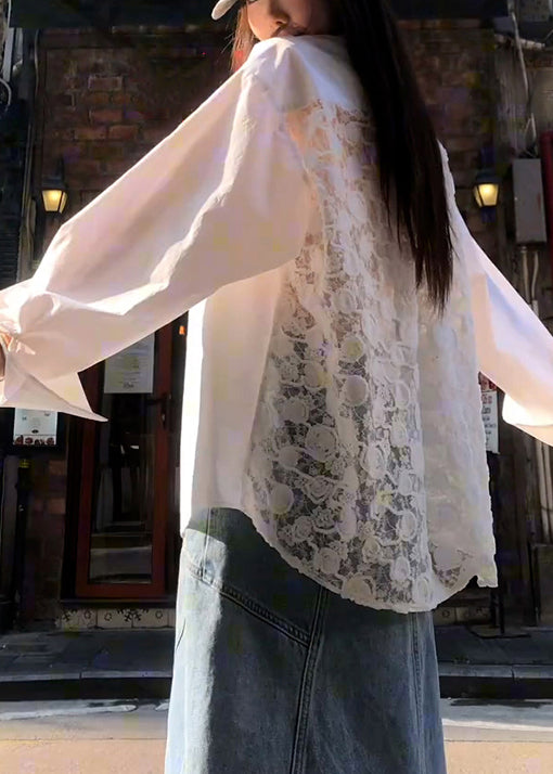 Patchwork Pan Original Peter Lace Shirt Collar White Button