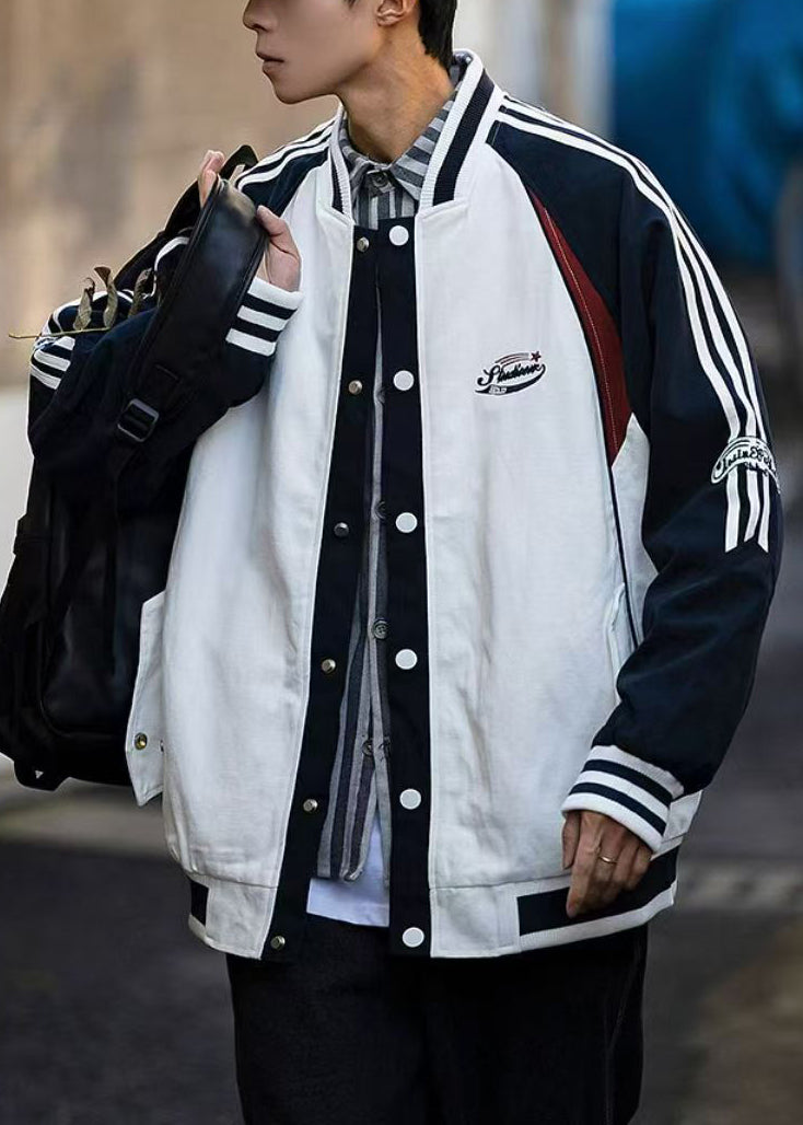 Original White Striped Button Patchwork Cotton Mens Jackets Spring TC002