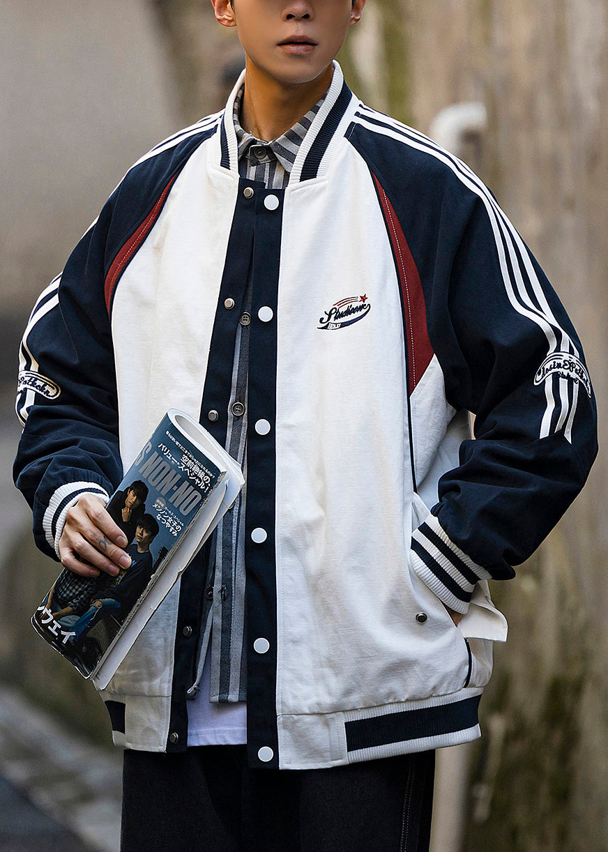 Original White Striped Button Patchwork Cotton Mens Jackets Spring TC002