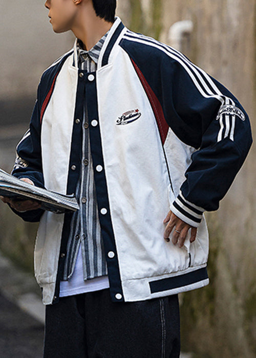 Original White Striped Button Patchwork Cotton Mens Jackets Spring TC002