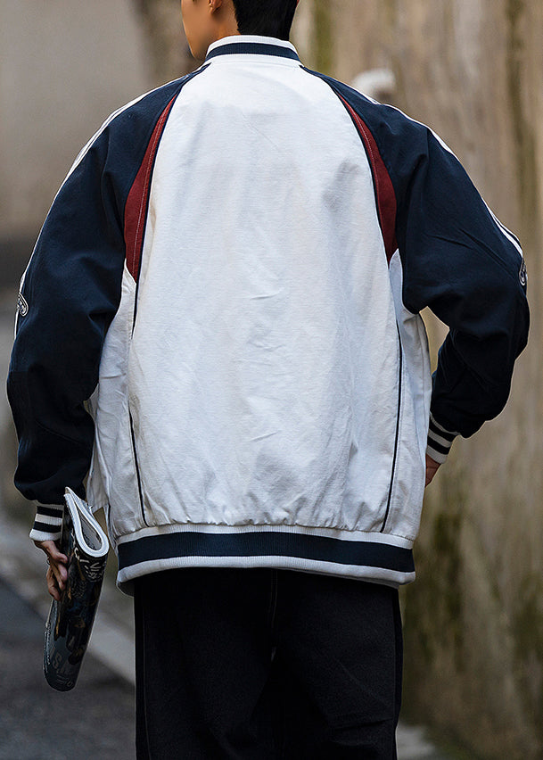 Original White Striped Button Patchwork Cotton Mens Jackets Spring TC002