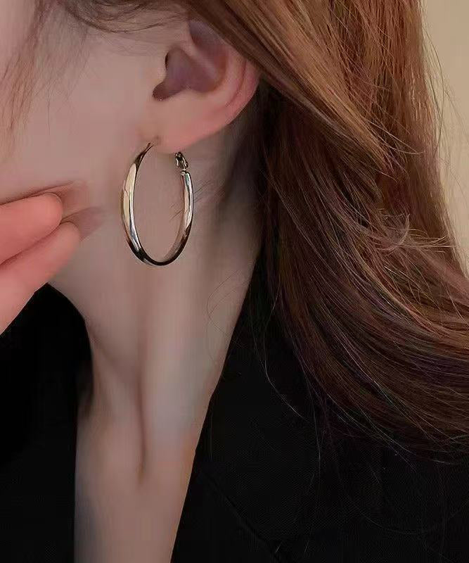 Gold Earrings Circle Copper Hoop Oversize Alloy