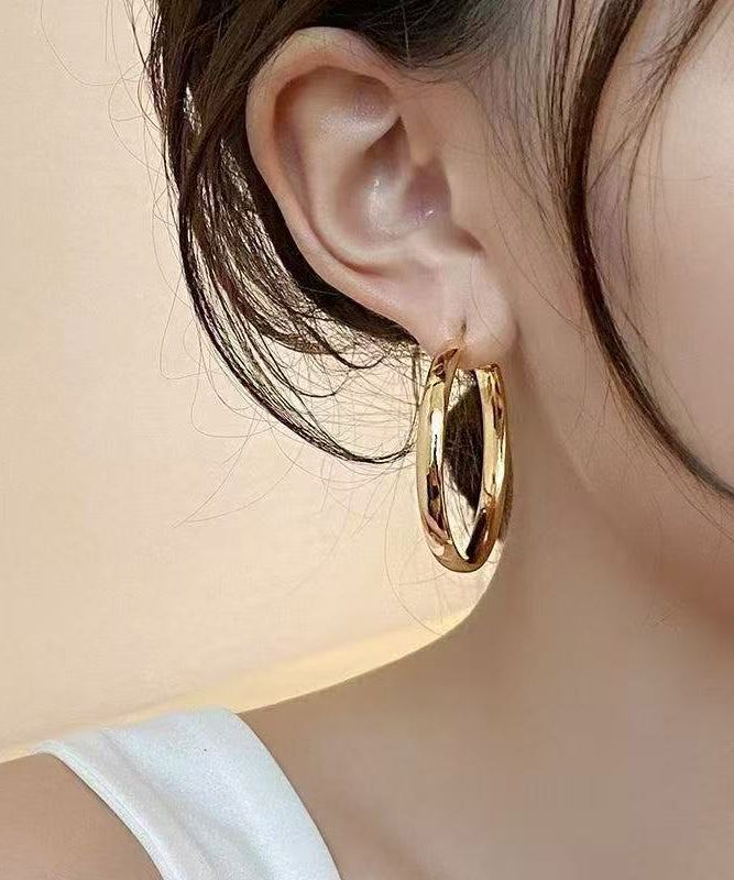 Gold Earrings Circle Copper Hoop Oversize Alloy