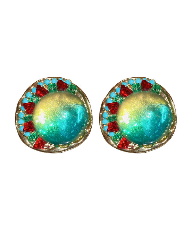 Oversize Green Sterling Silver Alloy Zircon Round Coloured Glaze Stud Earrings KX1025