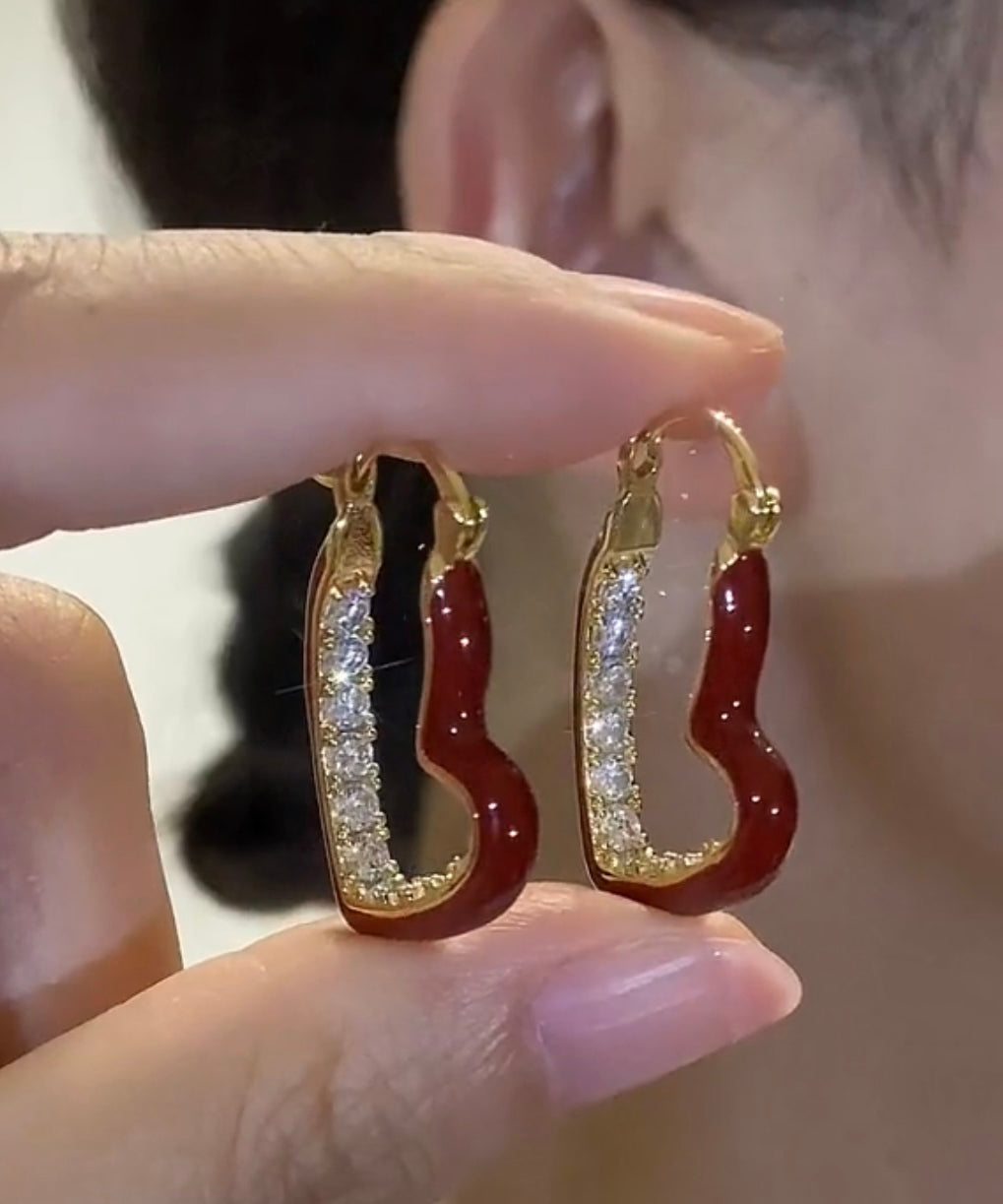 Hoop Drip Zircon Red Love Overgild Oversize Glaze Earrings Copper