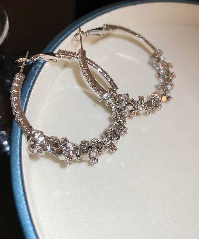 Oversize Silk Sterling Silver Alloy Zircon Sequins Hoop Earrings QJ050