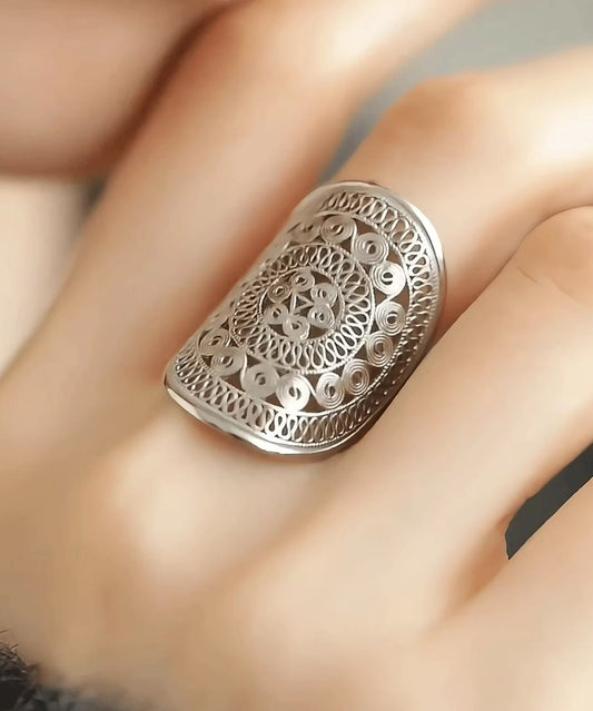 Oversize Silk Sterling Silver Hollowed Out Rings TX019