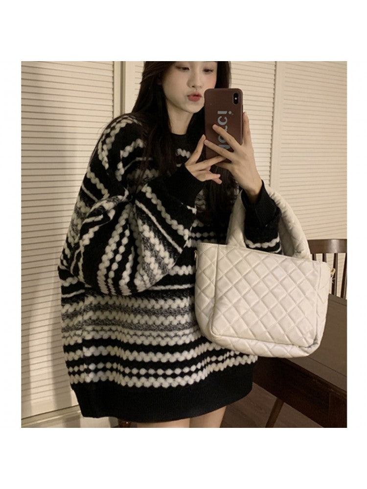 Lazy Style Loose Striped Women's Knitted Sweater AD974