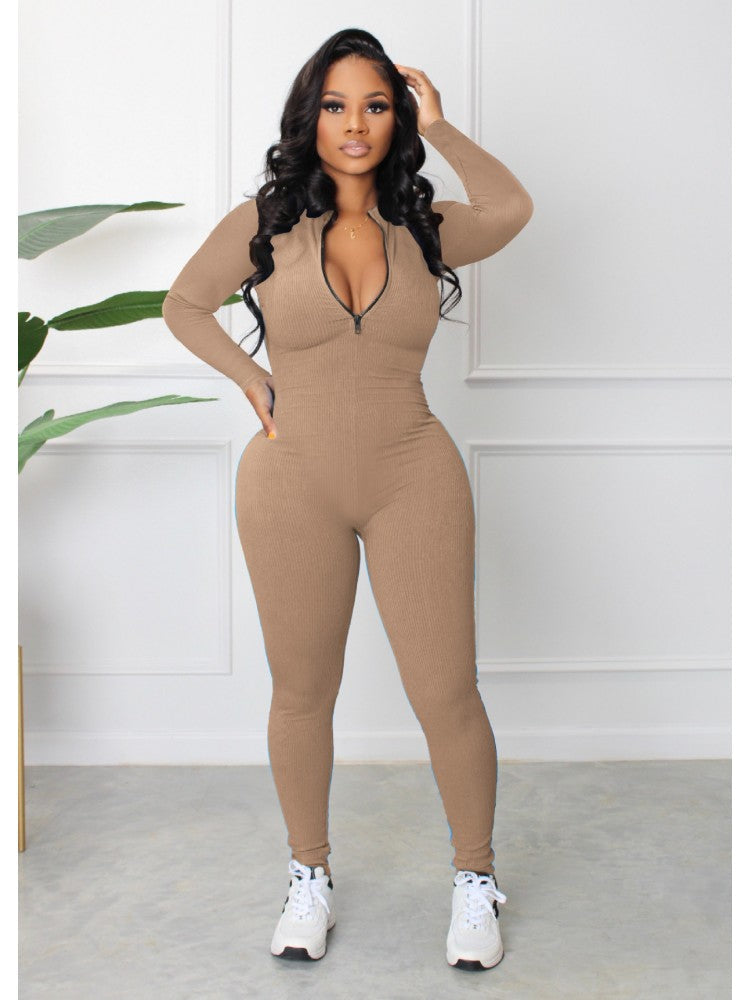 Zip Skinny White Long Sleeve Jumpsuits AD999