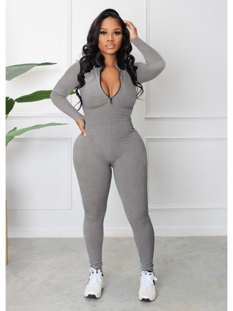 Zip Skinny White Long Sleeve Jumpsuits AD999