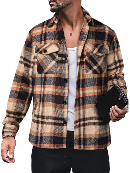 Chemise à carreaux décontractée à manches longues pour hommes QQ99