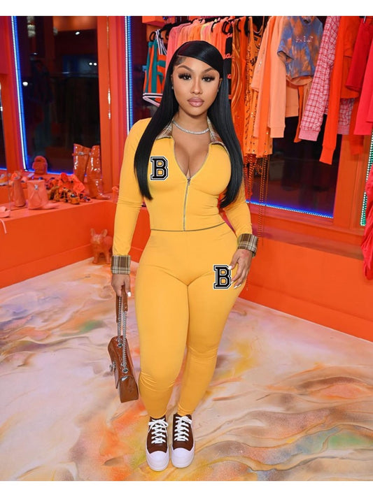 Casual Plaid Letter Long Trouser Suits For Women AD445