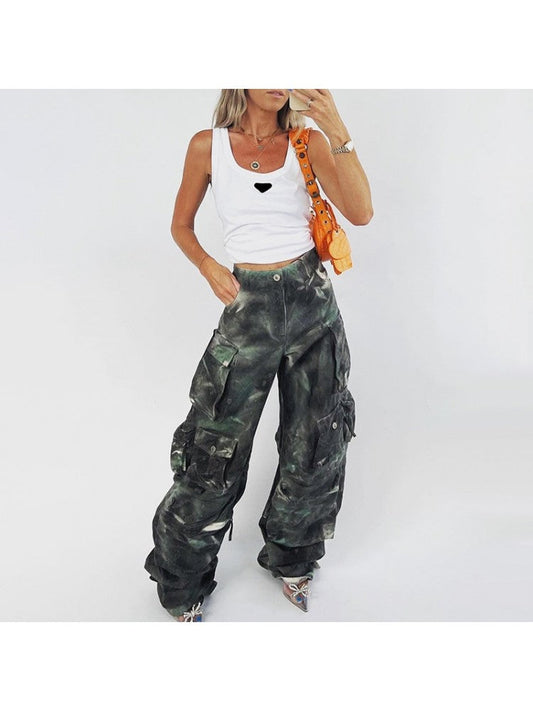 Designer Tie Dye Loose Cargo Jeans AD517