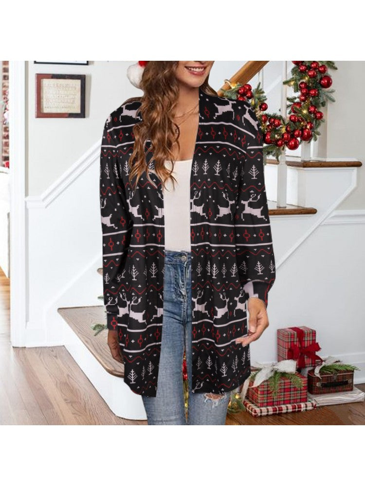 Christmas Printing Cardigan Coats For Women AD080