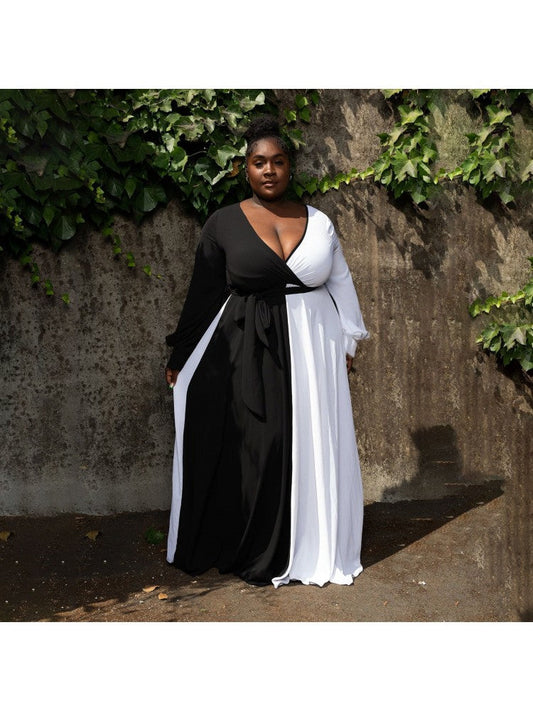 Black White Plus Size Maxi Dress ZH235