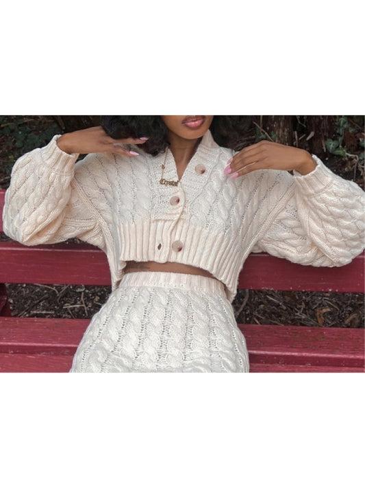 Ladies White Button Up Cropped Sweater Cardigan Coats ZN161