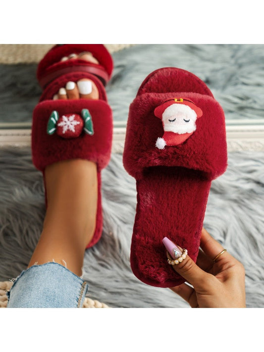 Casual Christmas Plush Flat Slippers For Women PY28