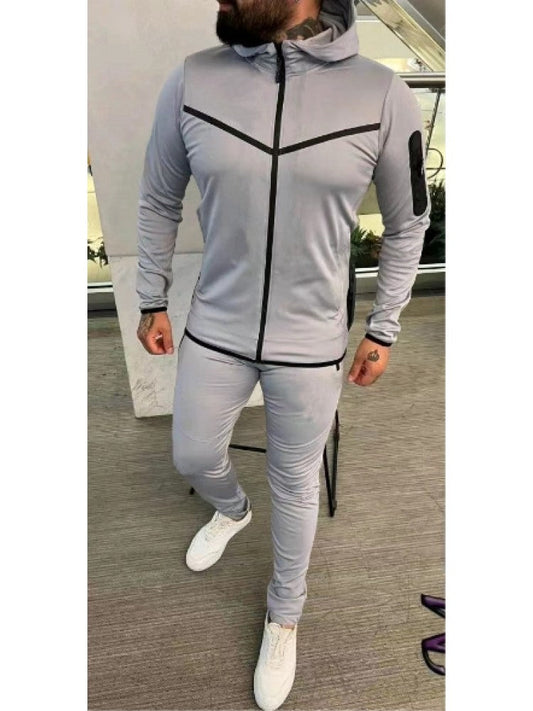Lässiger langer Sportanzug mit Kapuze und Reißverschluss für Herren PY45