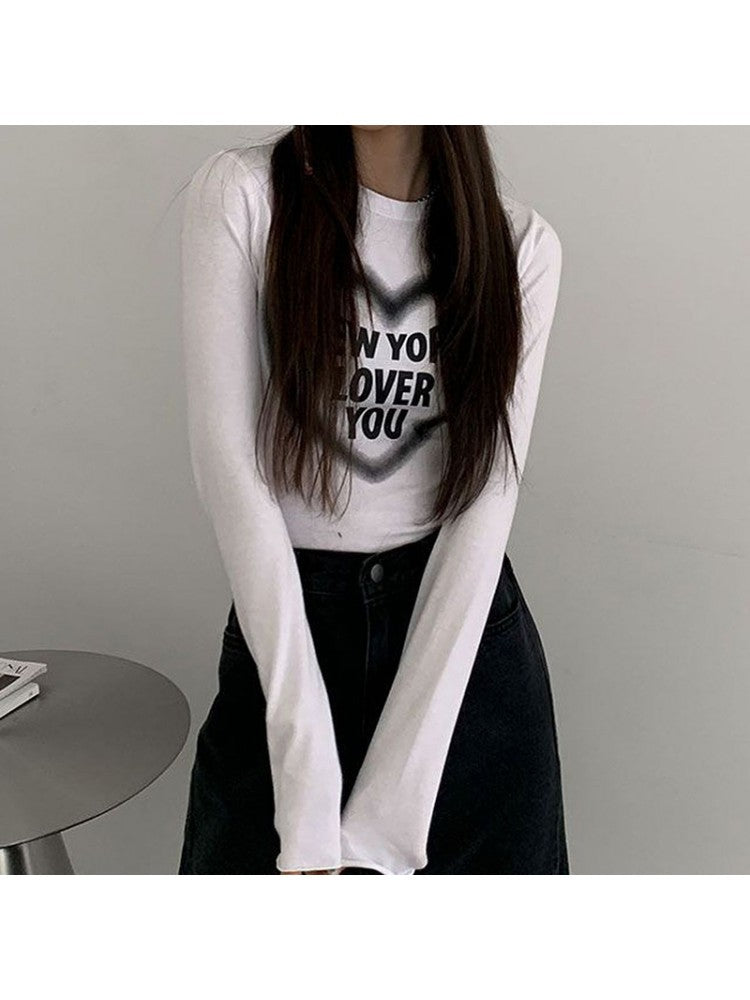 Heart Printing White Long Sleeve T Shirts PY122