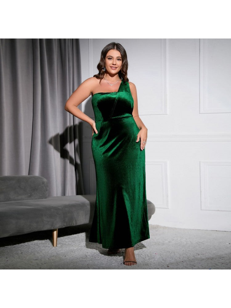 Green One Shoulder Plus Size Maxi Dress PY40